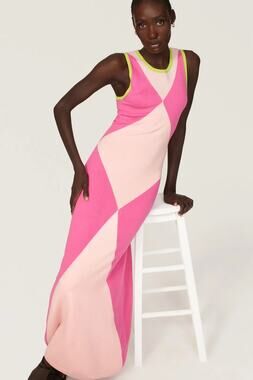 Victor Glemaud Colorblock Sweater Knit Maxi Dress Pink Berry Harlequin Size M
